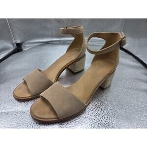 Soludos Capri Suede Block Heel Espadrille Sandals Beige Tan Shoes Size 9.5